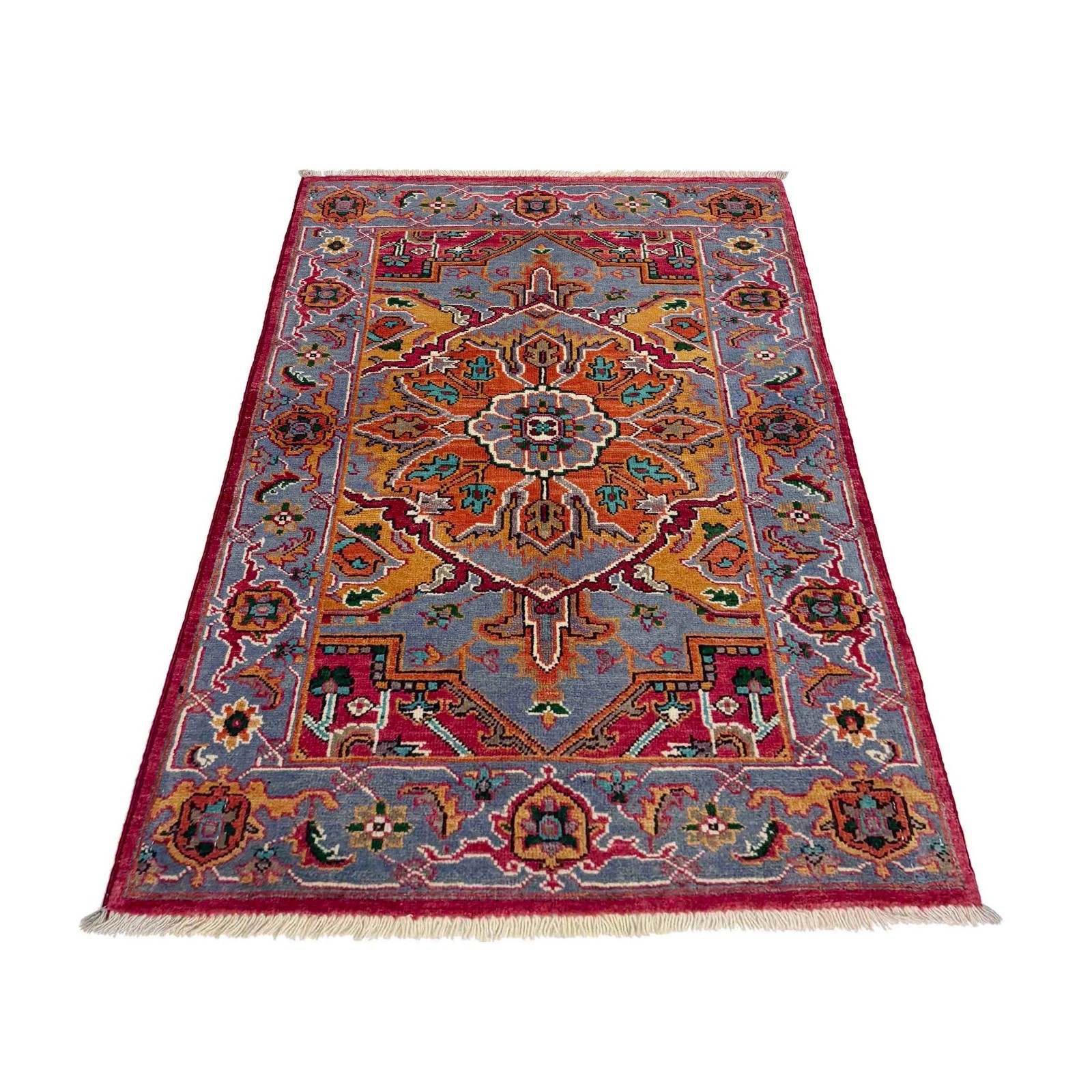 Authentic Handmade Blue Heriz Rug Afghan Area Rug Hand-Knotted 2’8×4’1 Ft R37718