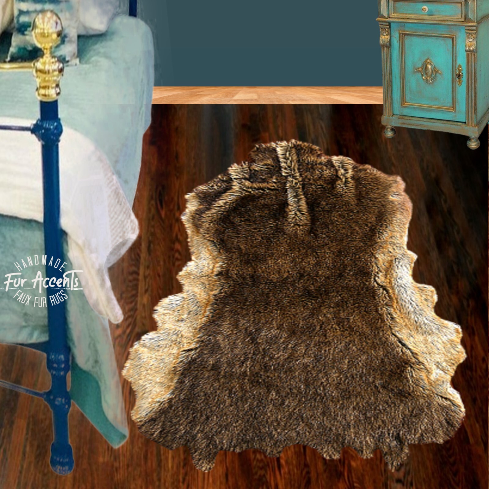 Faux Fur Animal Hide Pelt Rug, Two Toned Deerskin, Area Rug, Handmade in America