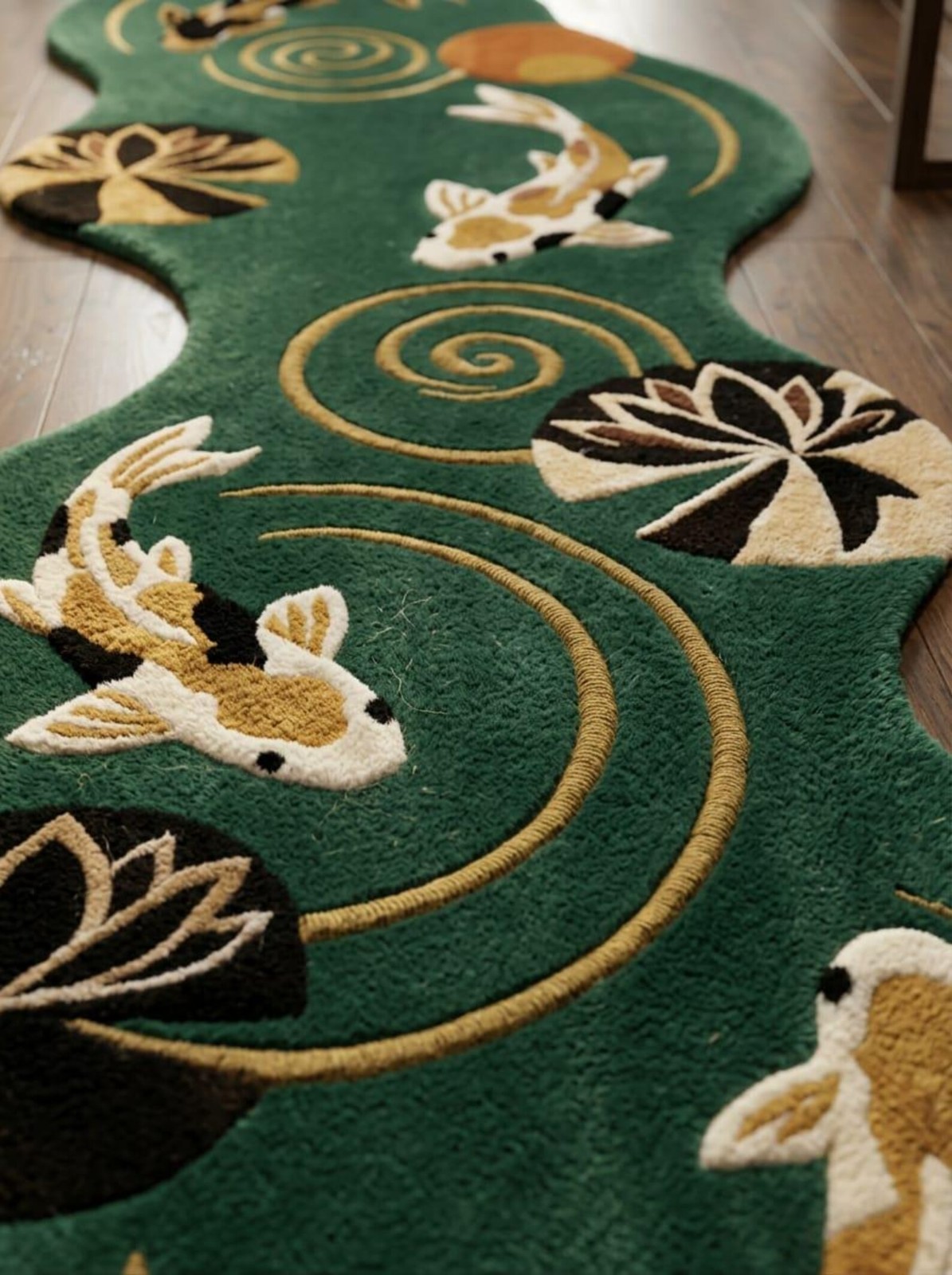 Hand Tufted Wool Koi Fish Runner Rug – Japanese Pond Home Decor Carpet
