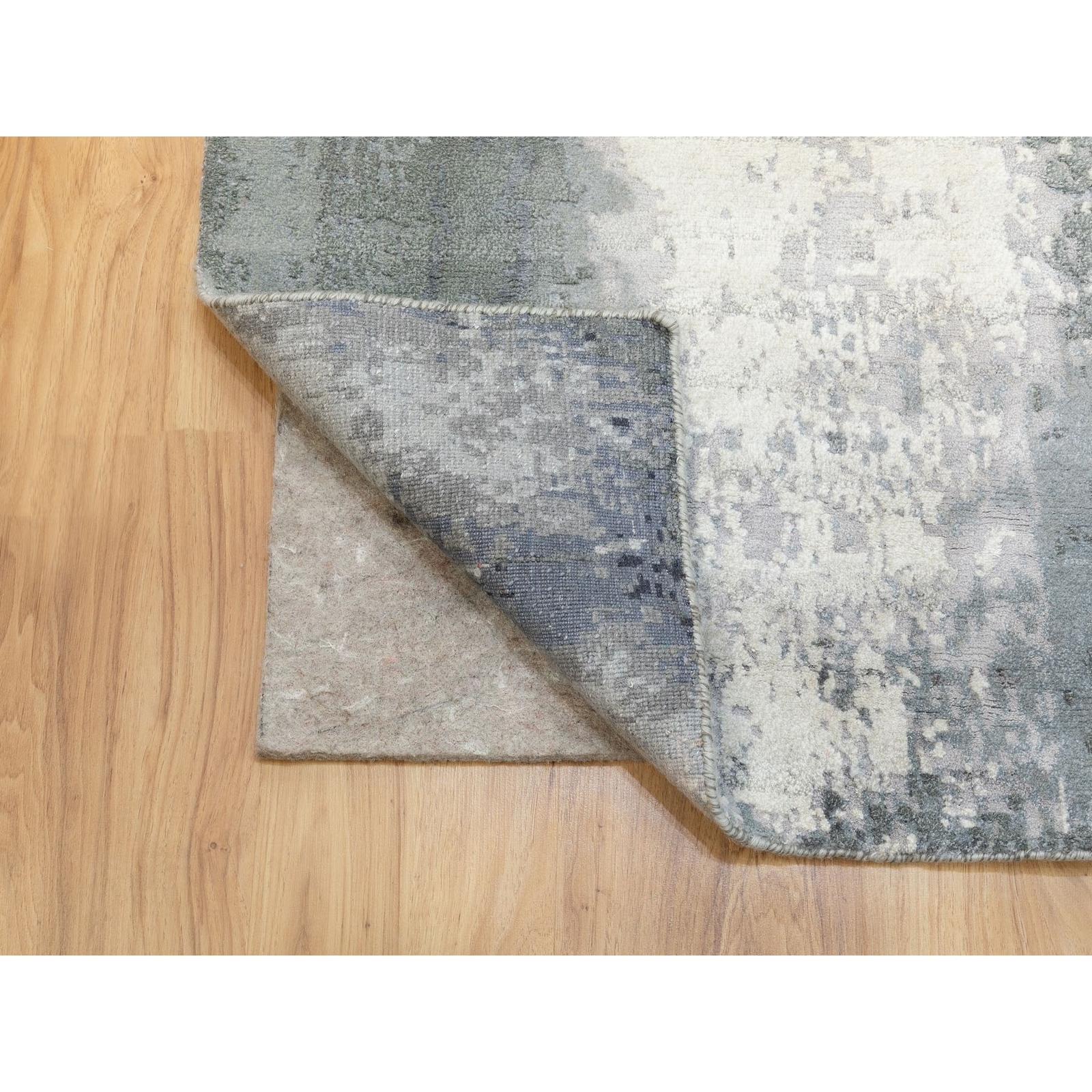 2’6″ x 10′ Charcoal Black Abstract Design WoolSilk Handknotted Runner Rug R62071