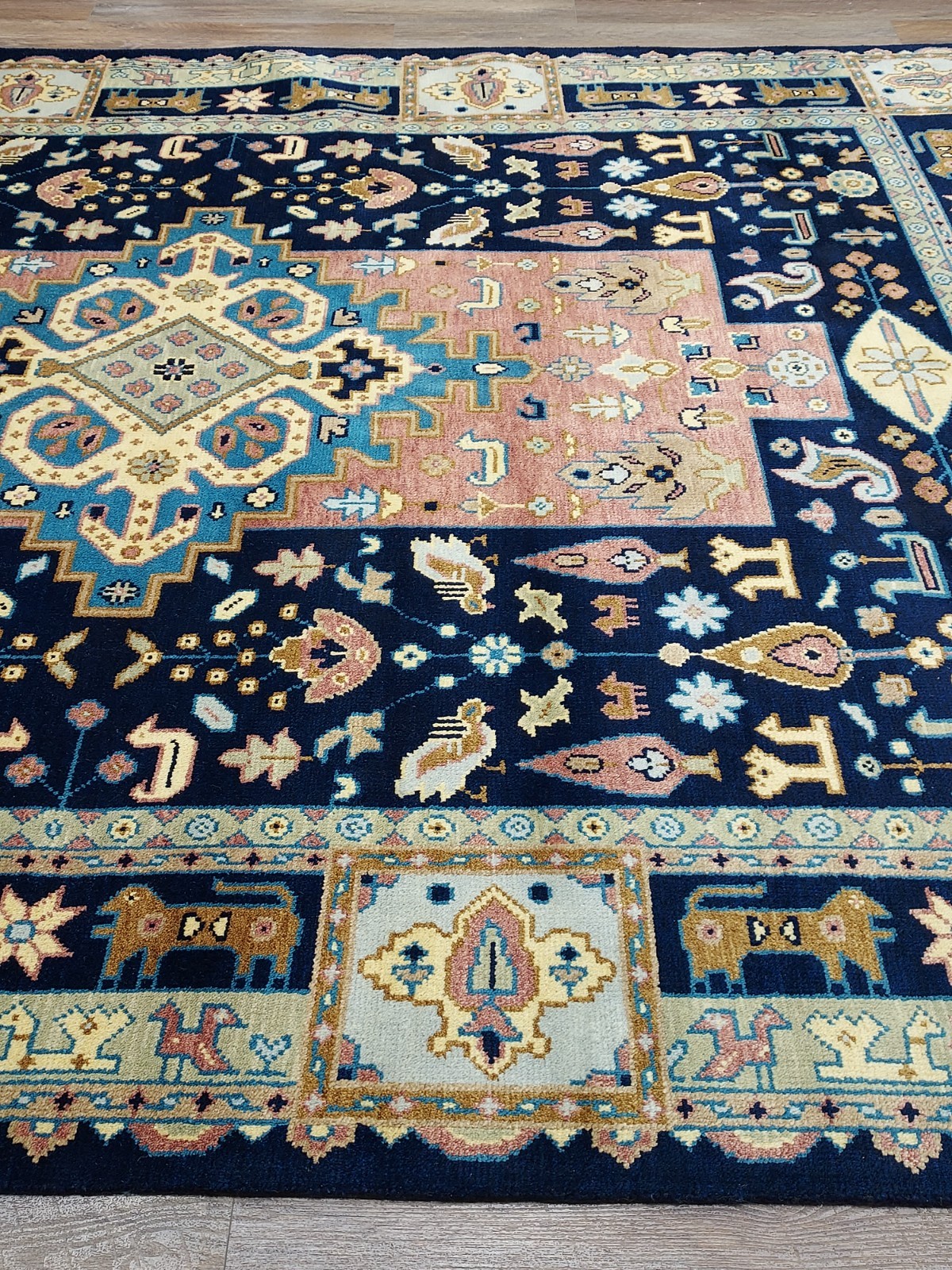 TURKISH OUSHAK RUG.MODERN MULTICOLORED AREA RUG 9×12,HANDMADE BOHEMIAN RUG