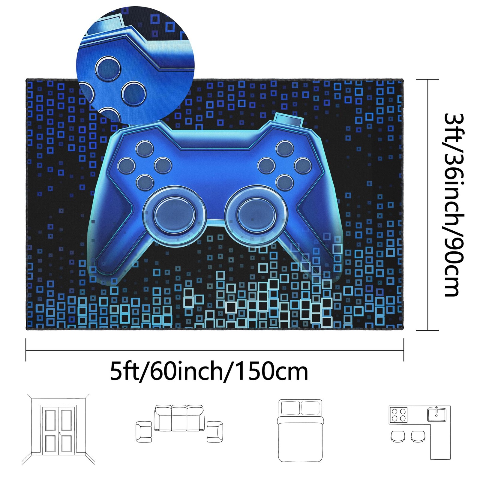 Gamer Rug for Room,3×5 ft Non-Slip Cool Gaming Carpet for Bedroom Livingroom …