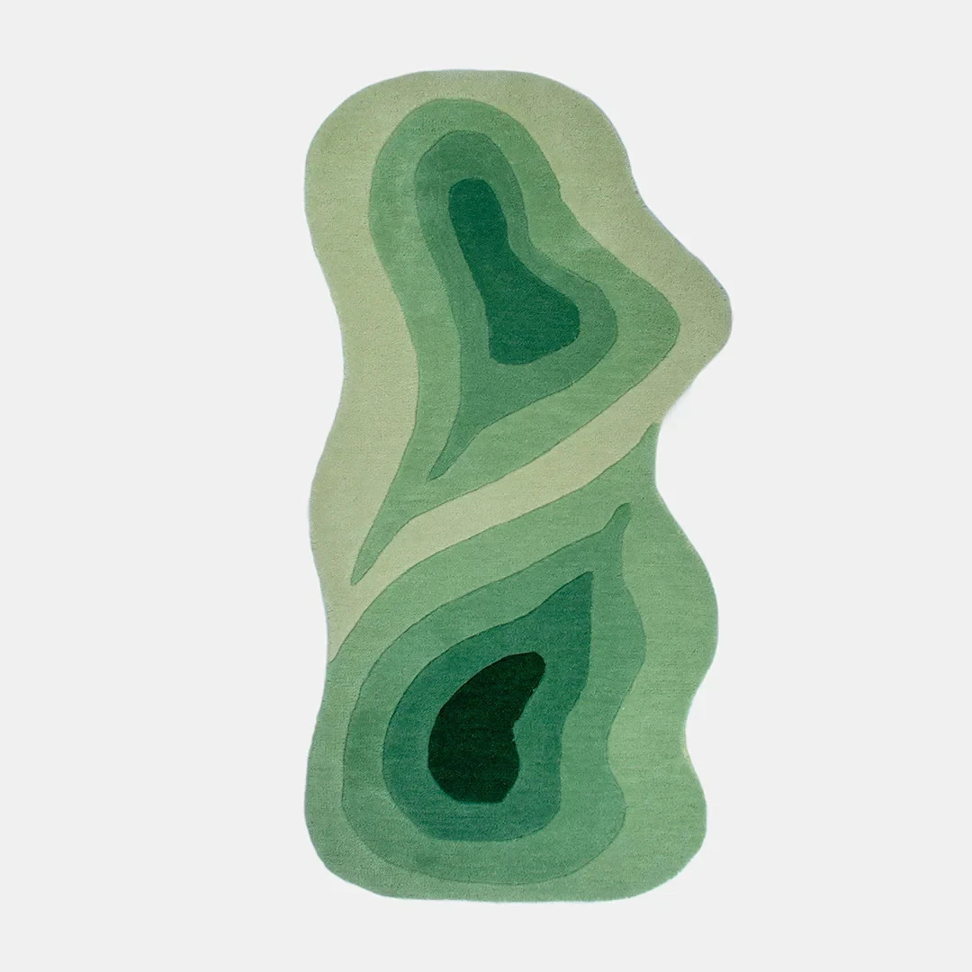 Green Abstract Area Rug 100% Wool Hand Tufted Modern Irregular Shape Carpet