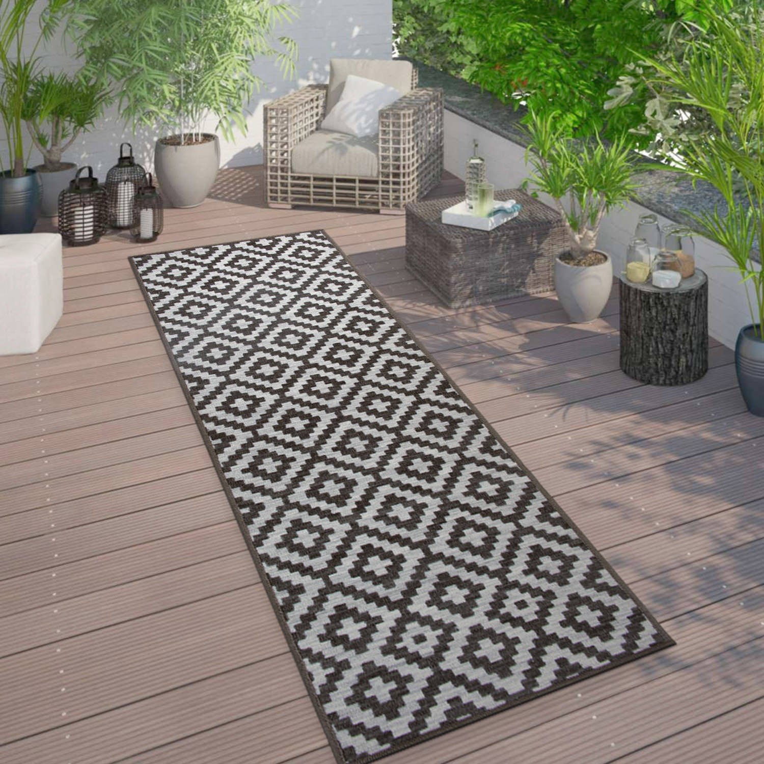 Rugshop Outdoor Runner Rug Modern Geometric Trellis Outdoor Washable Rugs 2×7