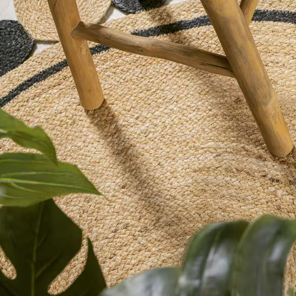 Aurora 2-Tone Jute Hippy Circle Medallion Black/Natural 6 Ft. round Area Rug