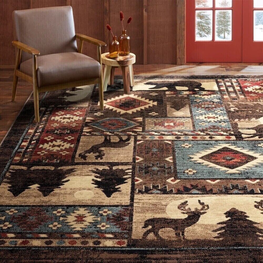 Rustic Southwest Area Rug Living Room Cabin Lodge Country Bears Adirondack 5×7
