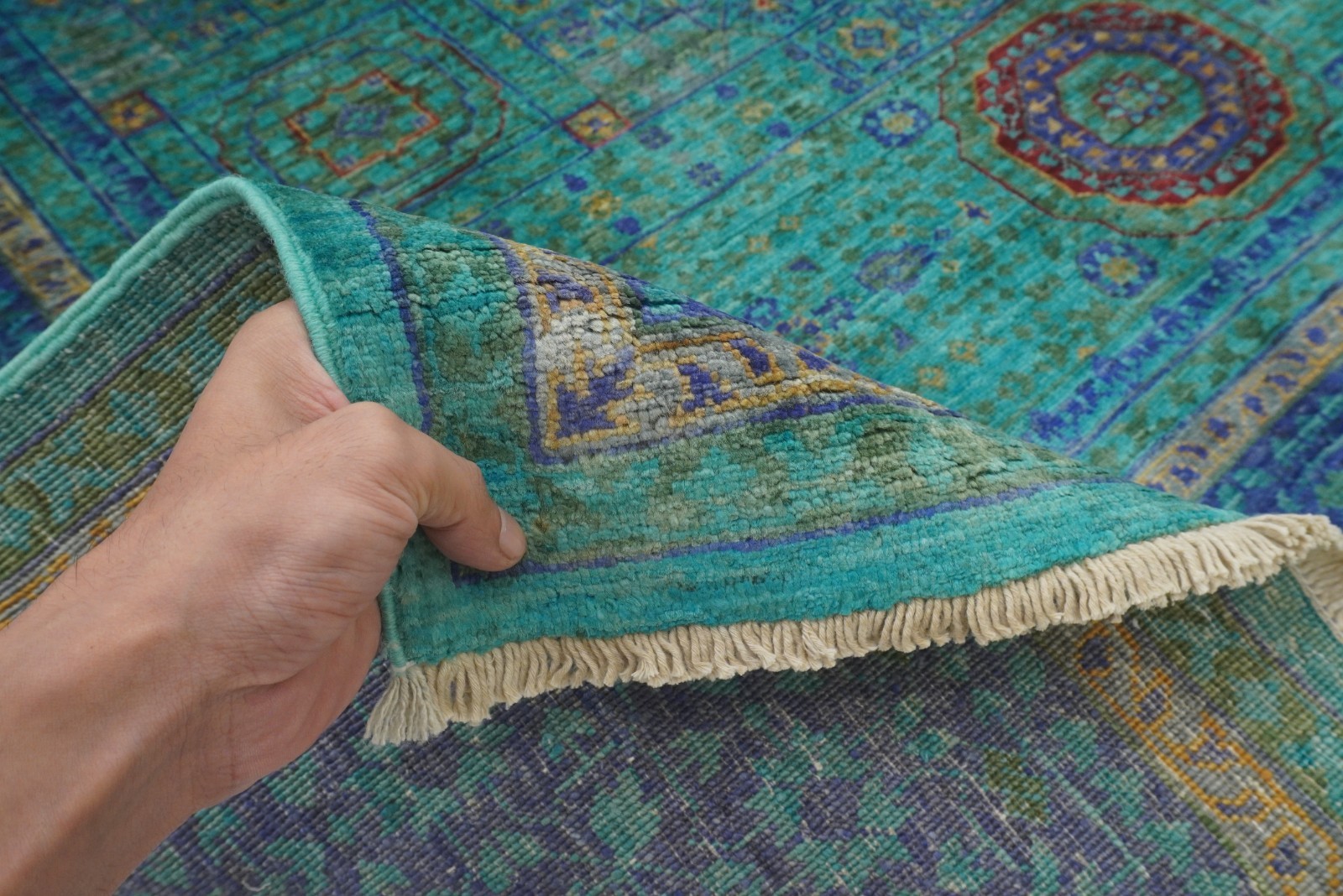 5×7 ft Turquoise Blue Mamluk Afghan Hand Knotted Wool Medallion Rug