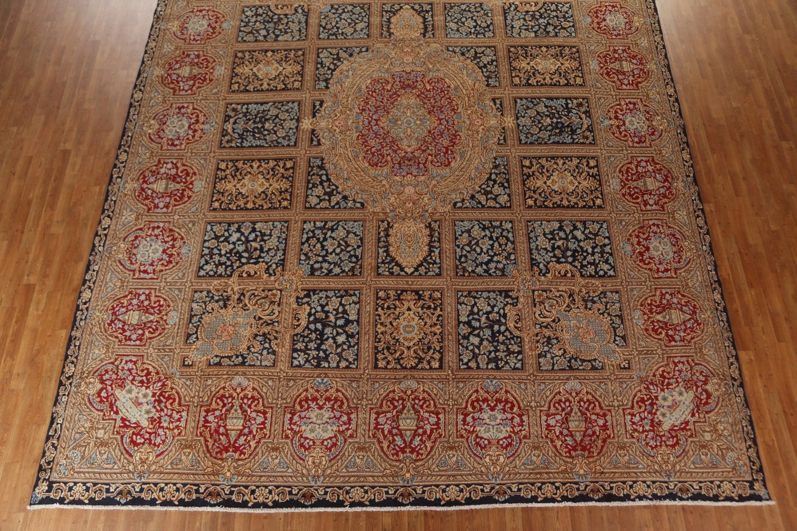 Palace Size Handmade Antique Rug 13×16 Medallion Navy Blue Wool Classic Carpet