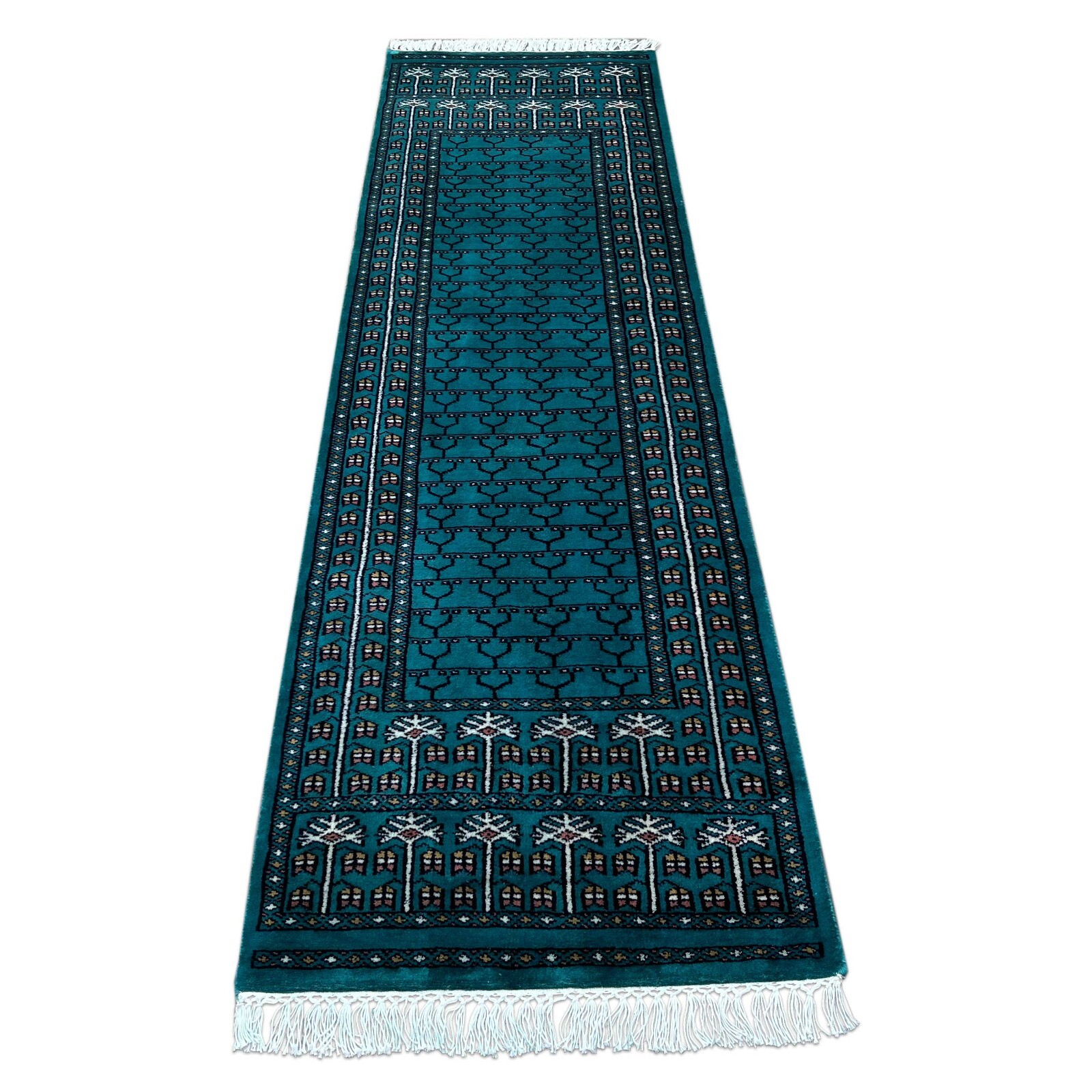 Amma Carpets Hand-Knotted Woolen Runner Turquoise 2×6 feet Parda