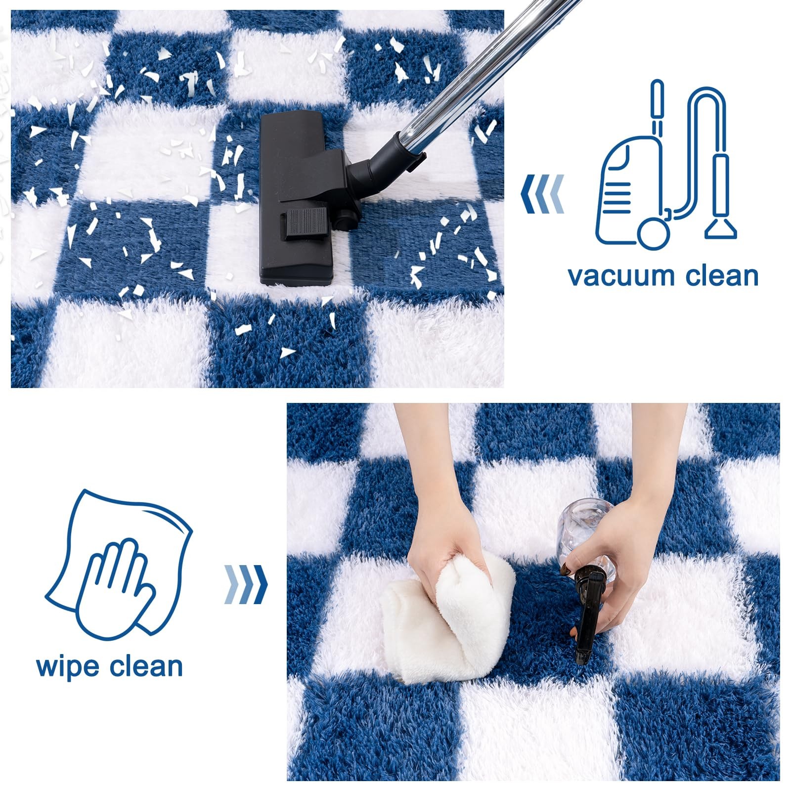 Quntue Checkered Rug For Living Room 8X10 Ultra Fluffy Fuzzy Shag Large Area