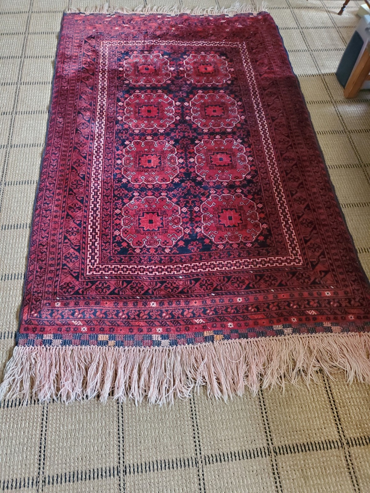 Elephant Foot Design Red Rug 4×6 Ft Vintage Oriental Rug, Geometric Afghan Rug