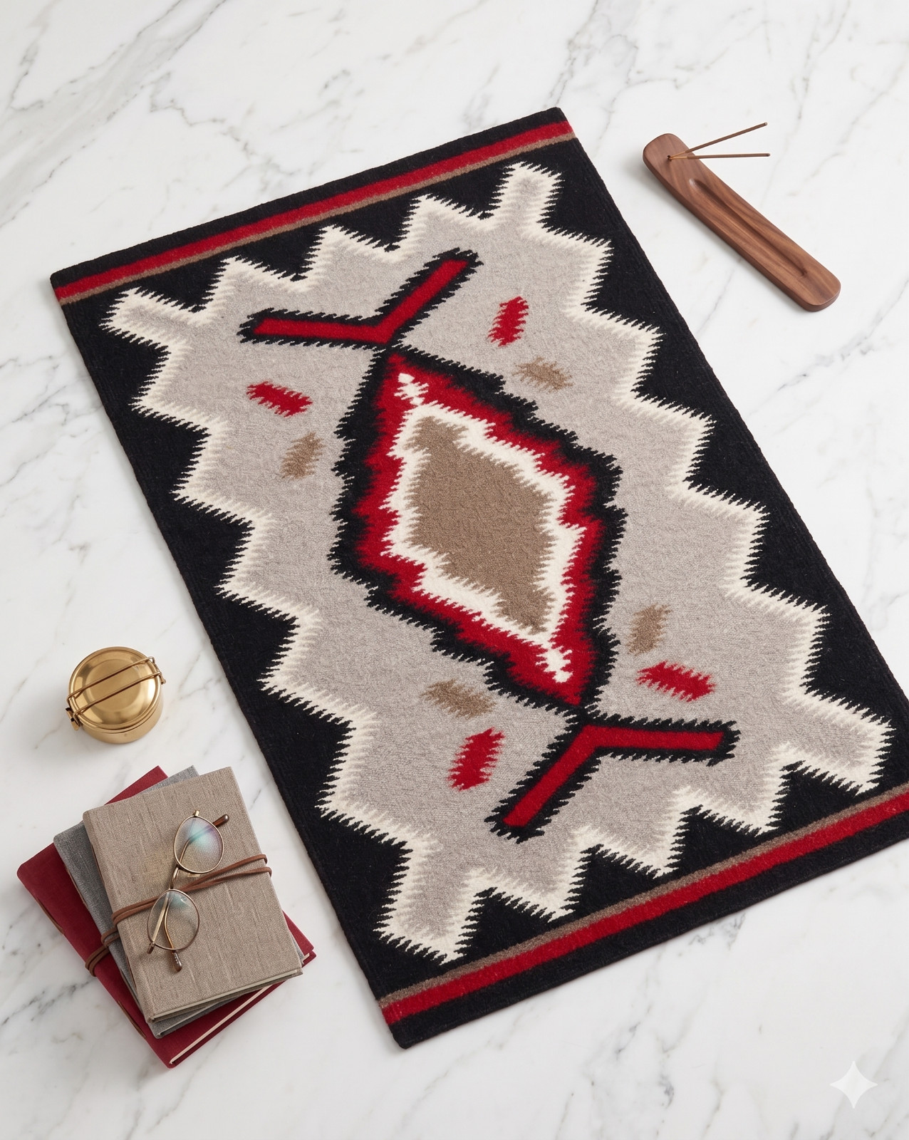 Genuine Woven Navajo Indian Rug 3×5 ft Two Grey Hills Wool Area Rug