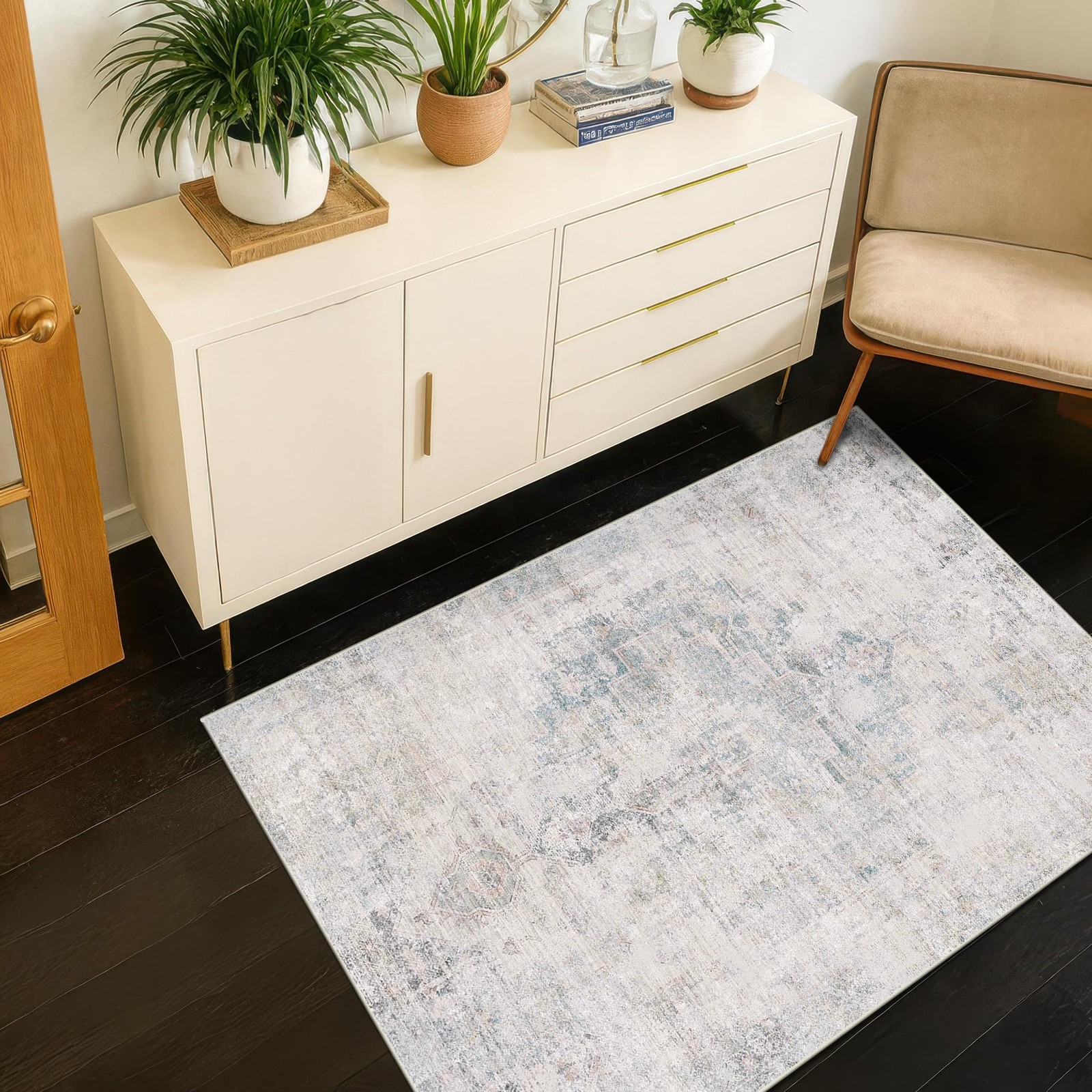 Washable Light Blue Rugs for Entryway Indoor – 3×5 Throw Rug for Large Kitche…