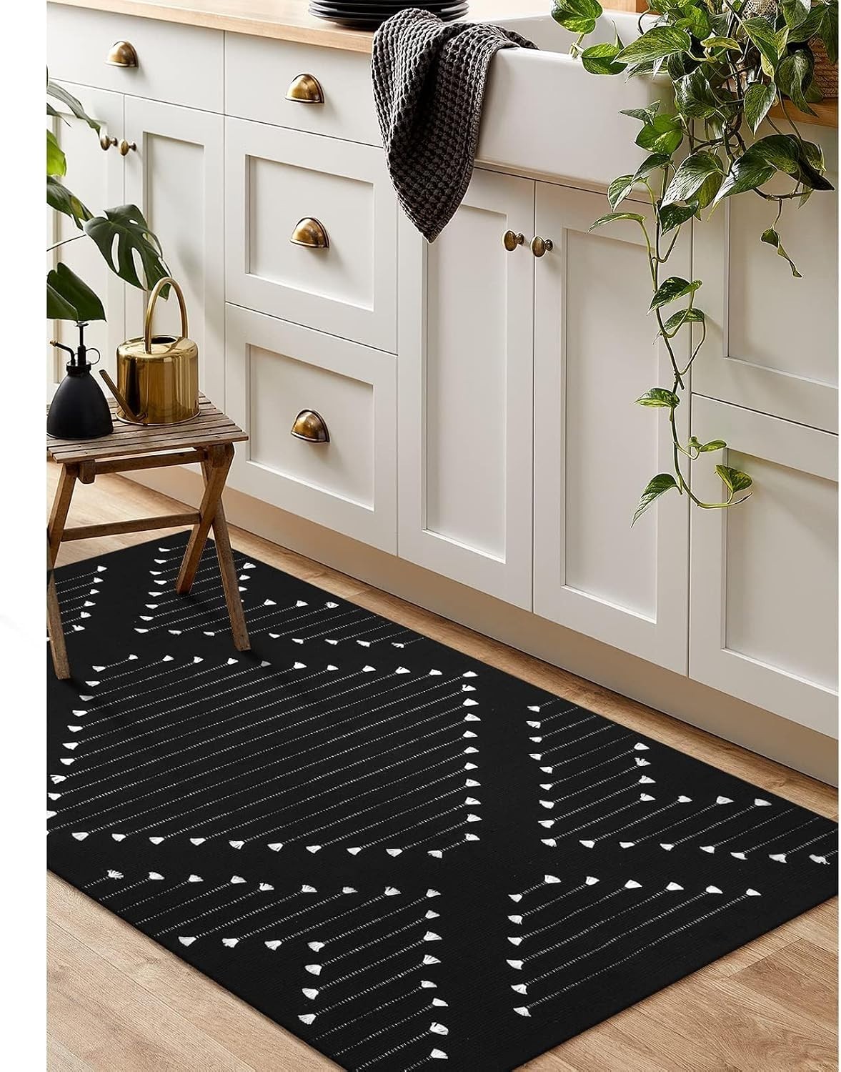Black Moroccan Woven Outdoor Rug – Washable Bohemian Entryway Mat 2’3”x3’6”