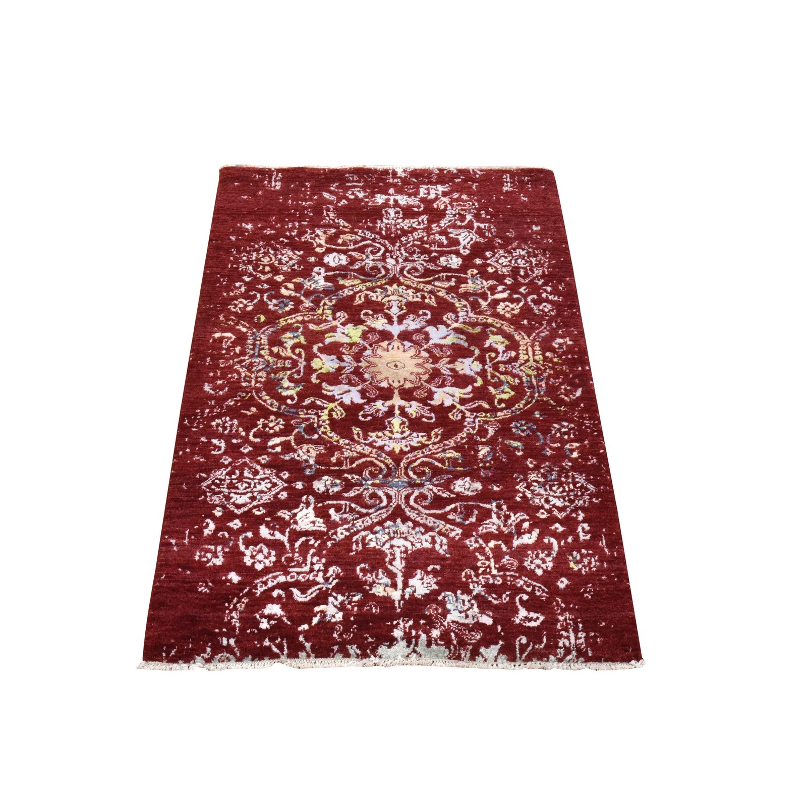 3’x5’1″ Currant Red Floral Design Wool and Silk Hand Knotted Oriental Rug R78397