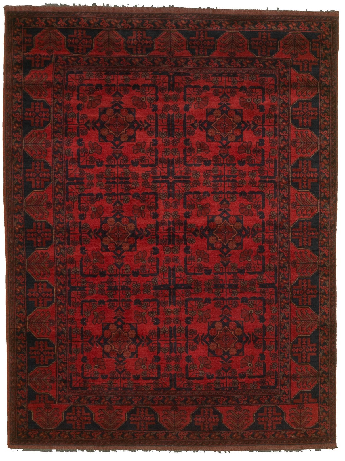 Traditional Hand-Knotted Geometric Area Rug 5’0″ x 6’9″ Oriental Wool Carpet
