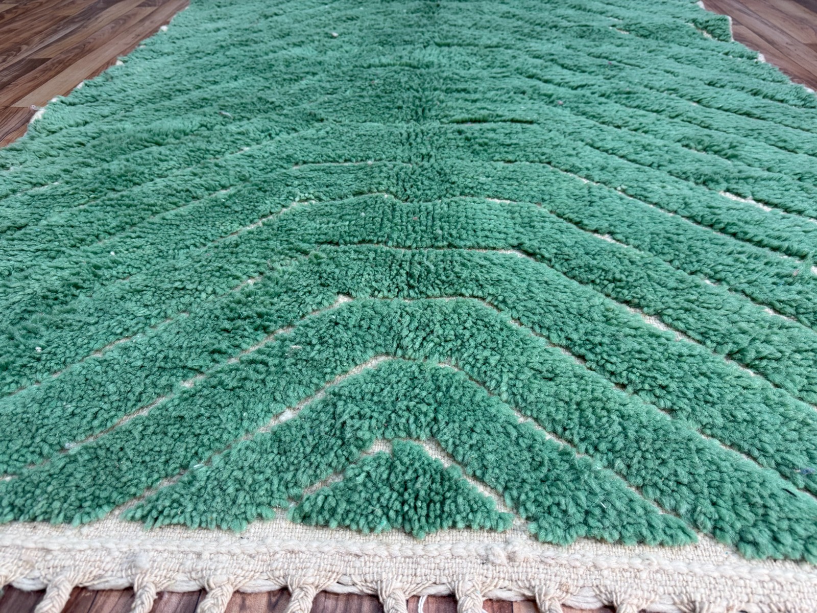 Green Moroccan Berber Rug 8×4.8 ft Handmade Wool Boho Modern Beni Ourain Style