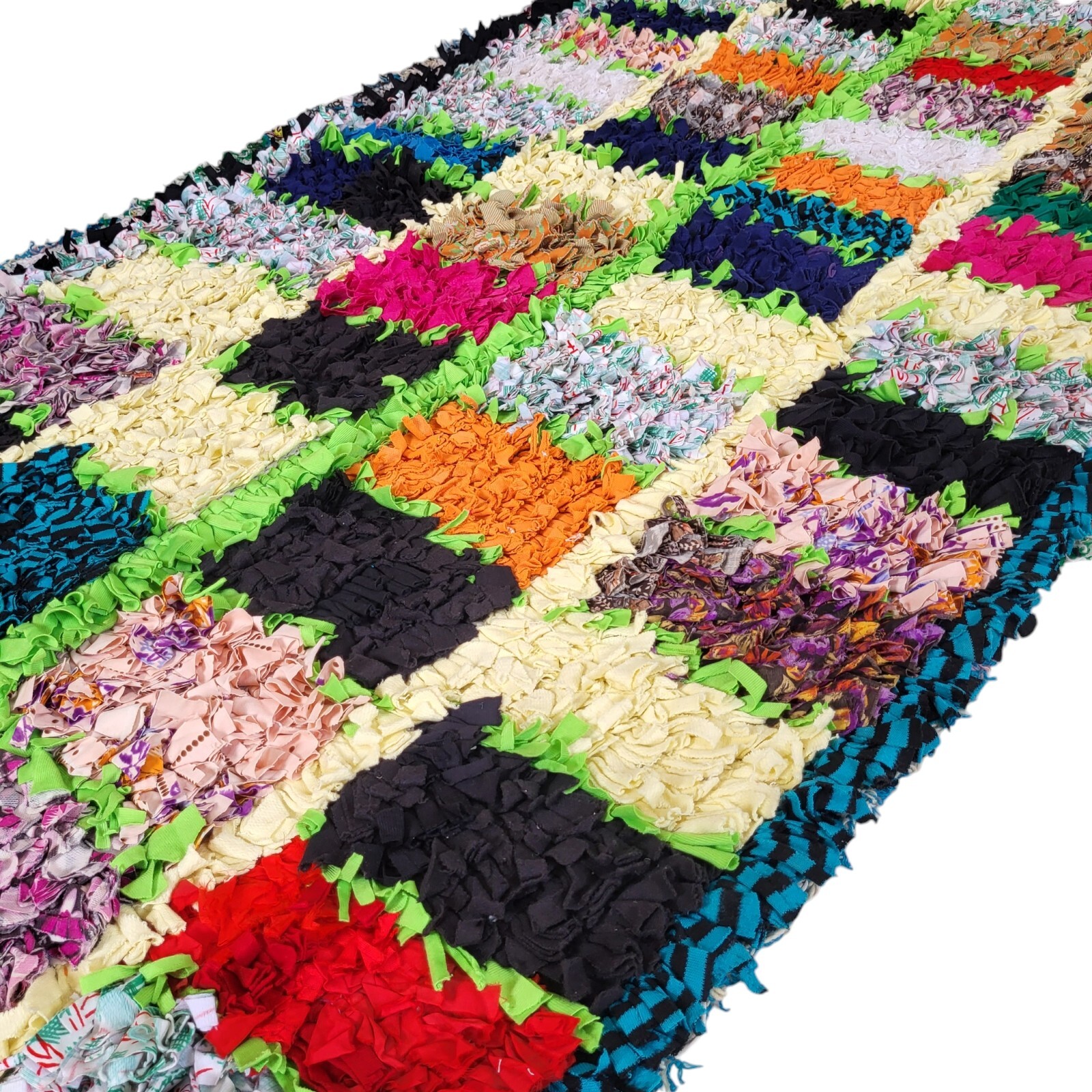 Vintage Handmade Moroccan Fringe Rug 5’4″x3’1″ Colorful Patchwork Design Carpet