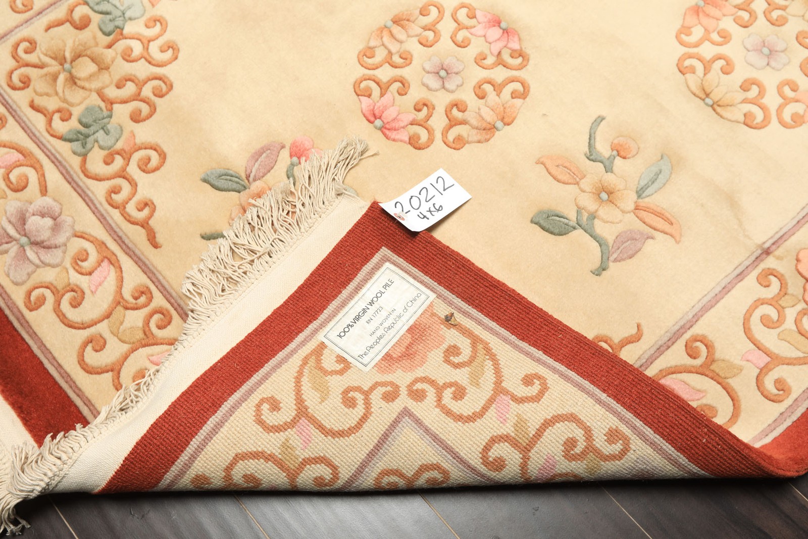 4×6 Hand-Knotted Wool Beige Chinese Art Deco Plush Pile Velvety Soft Rug