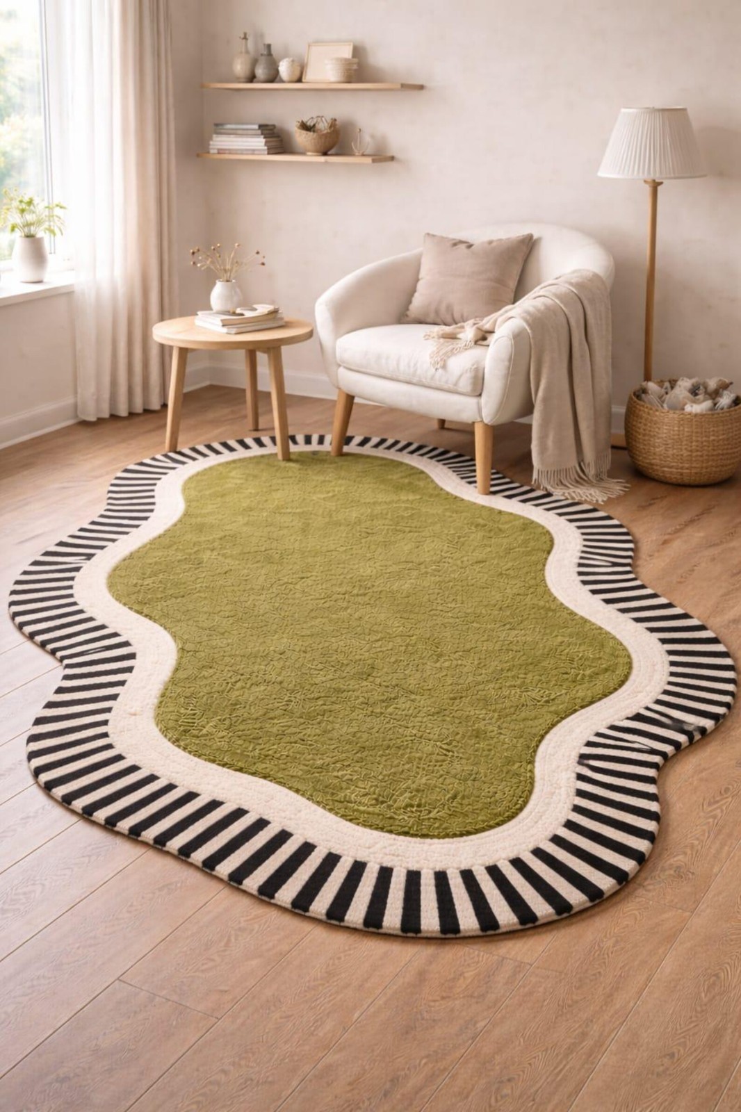 Organic Shape Nursery Rug, Olive Green Hand Tufted New Zealand Wool Carpet Rug