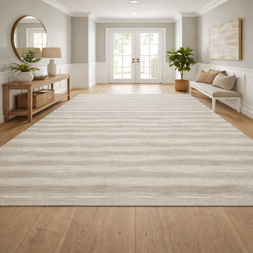 Hand Tufted NZ Wool Area Rug Modern Neutral Striped Carpet Living Room 8×10,9×12