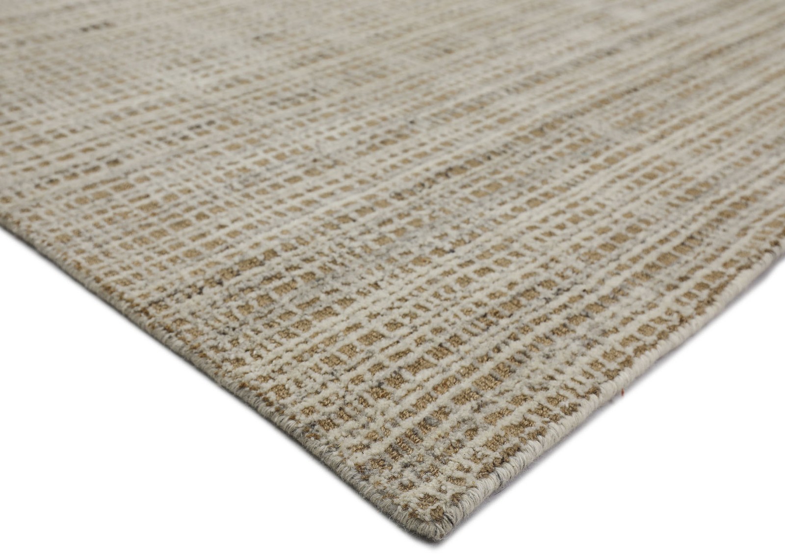 8×10 Hand Loomed Wool & Jute Tan Ivory Textured/ Grid Loop N Cut Pile Area Rug