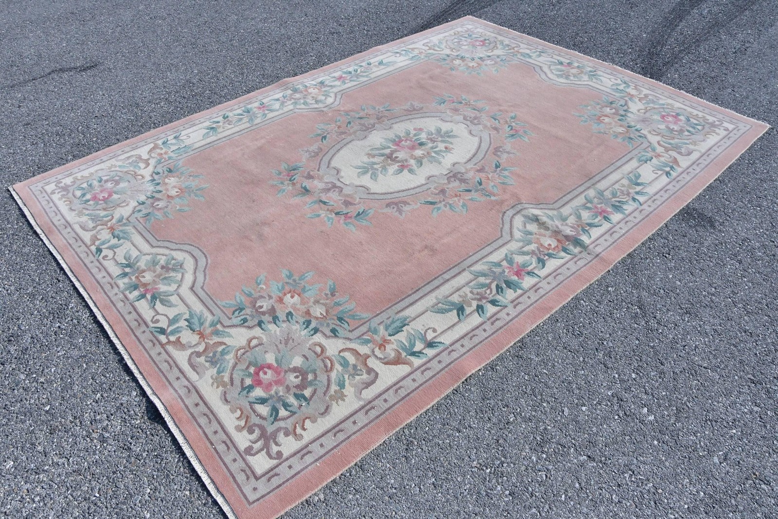 Vintage Rug, 6,5×9,7 ft Large Turkish Rug, Pink Green Ikat Rug
