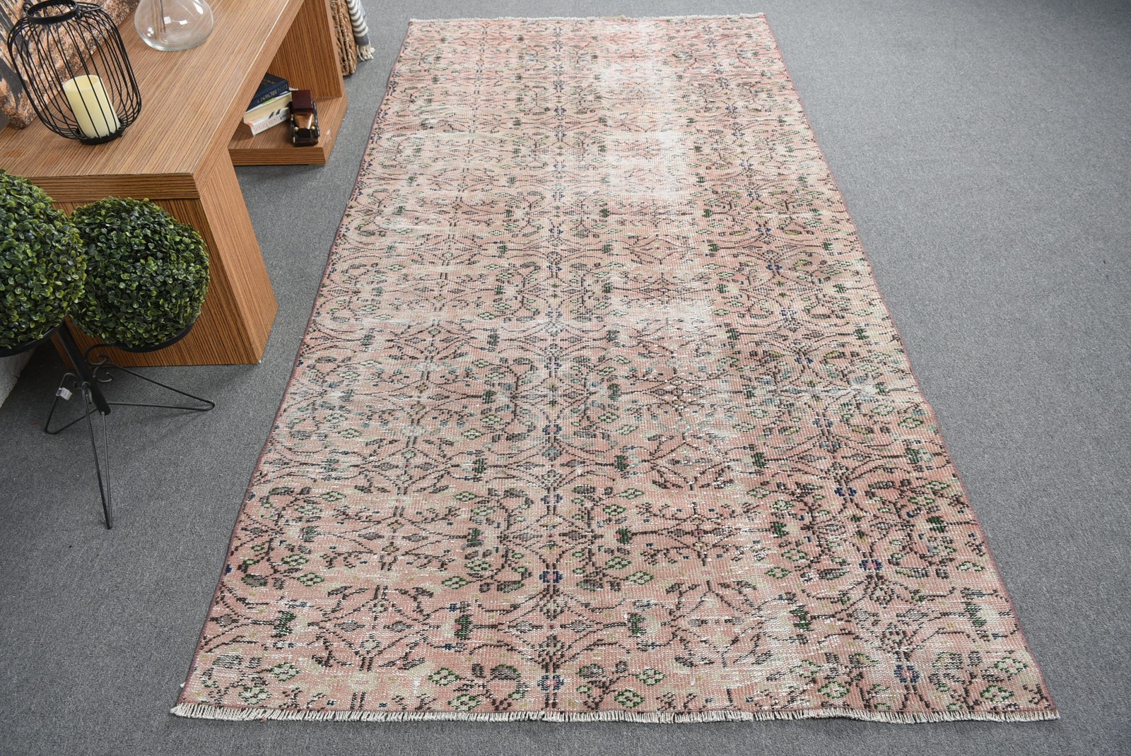 4,6×9,3 ft Turkish Rug, Pink Plants & trees Vintage Wool Rug