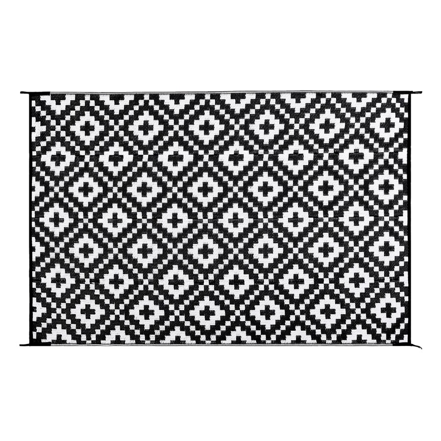 Black White Geometric 5 x 8 ft Outdoor Patio Deck RV Mat Reversible Rug Foldable