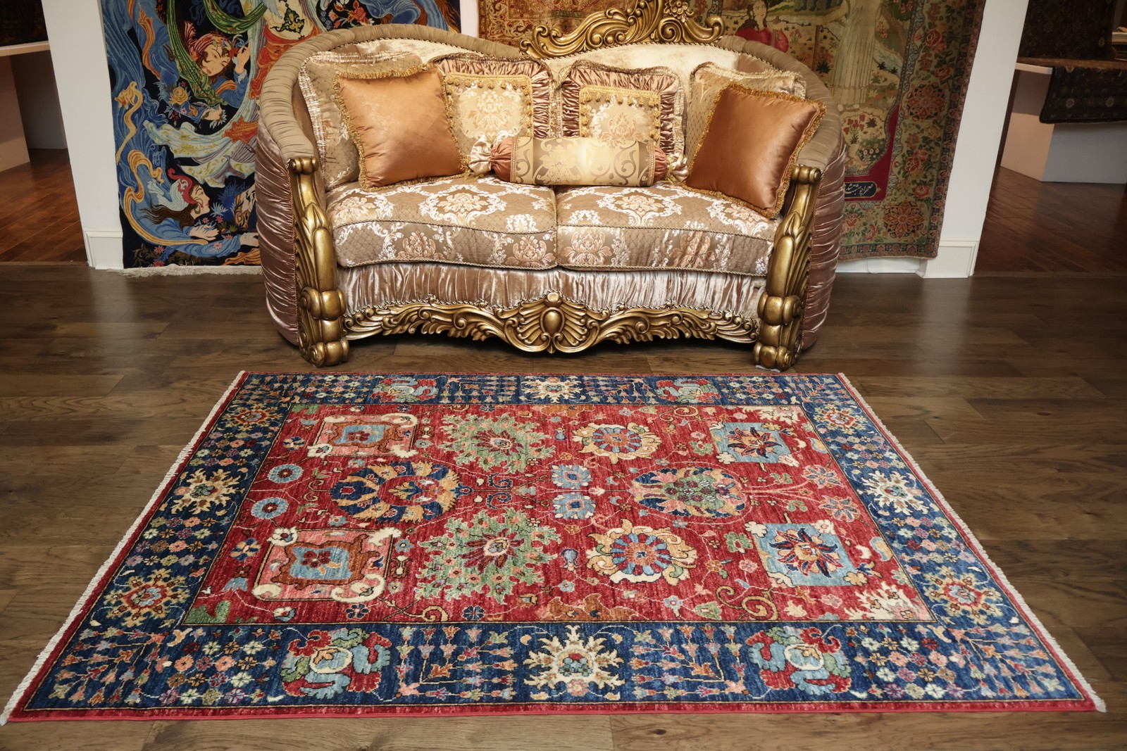 Elegant Red Blue Ziegler Area Rug 5×7 Ft Handmade Floral Oriental Wool Carpet