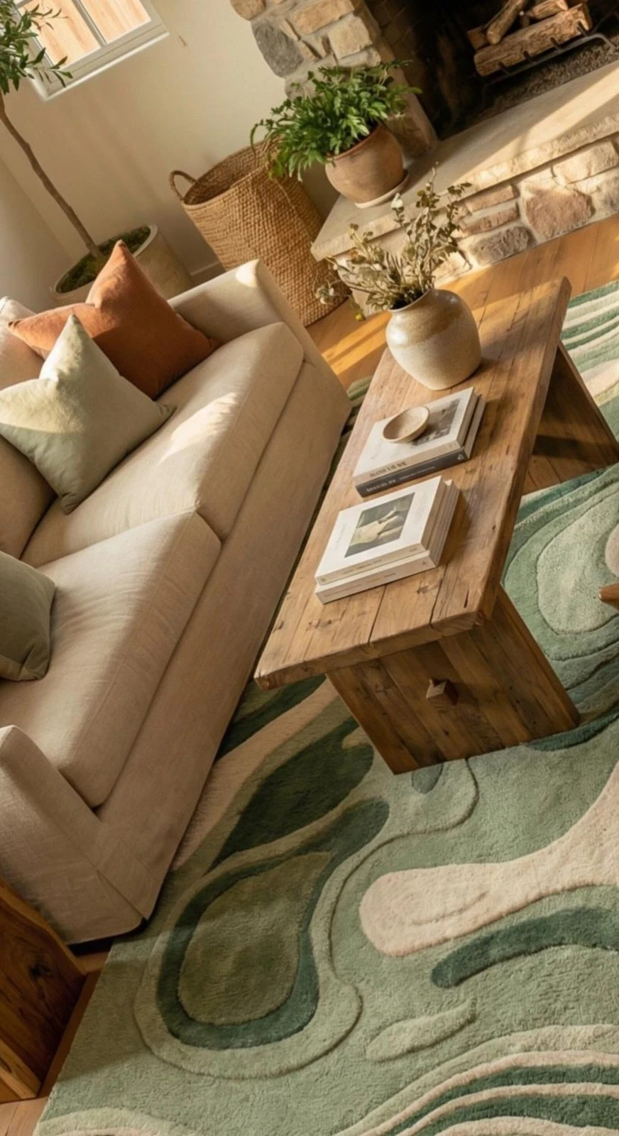 Hand Tufted Green Abstract Rug, Modern Organic Area Rug, Wool Living Room Carpet