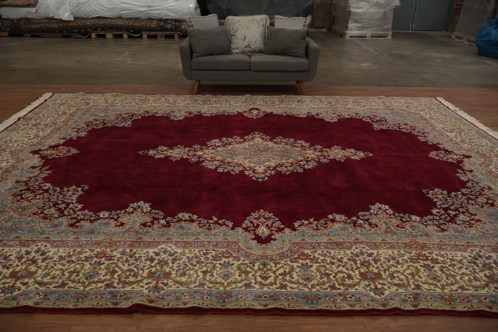 Classic Burgundy Palace Size Rug 12×16 Wool Hand-made Medallion Vintage Carpet