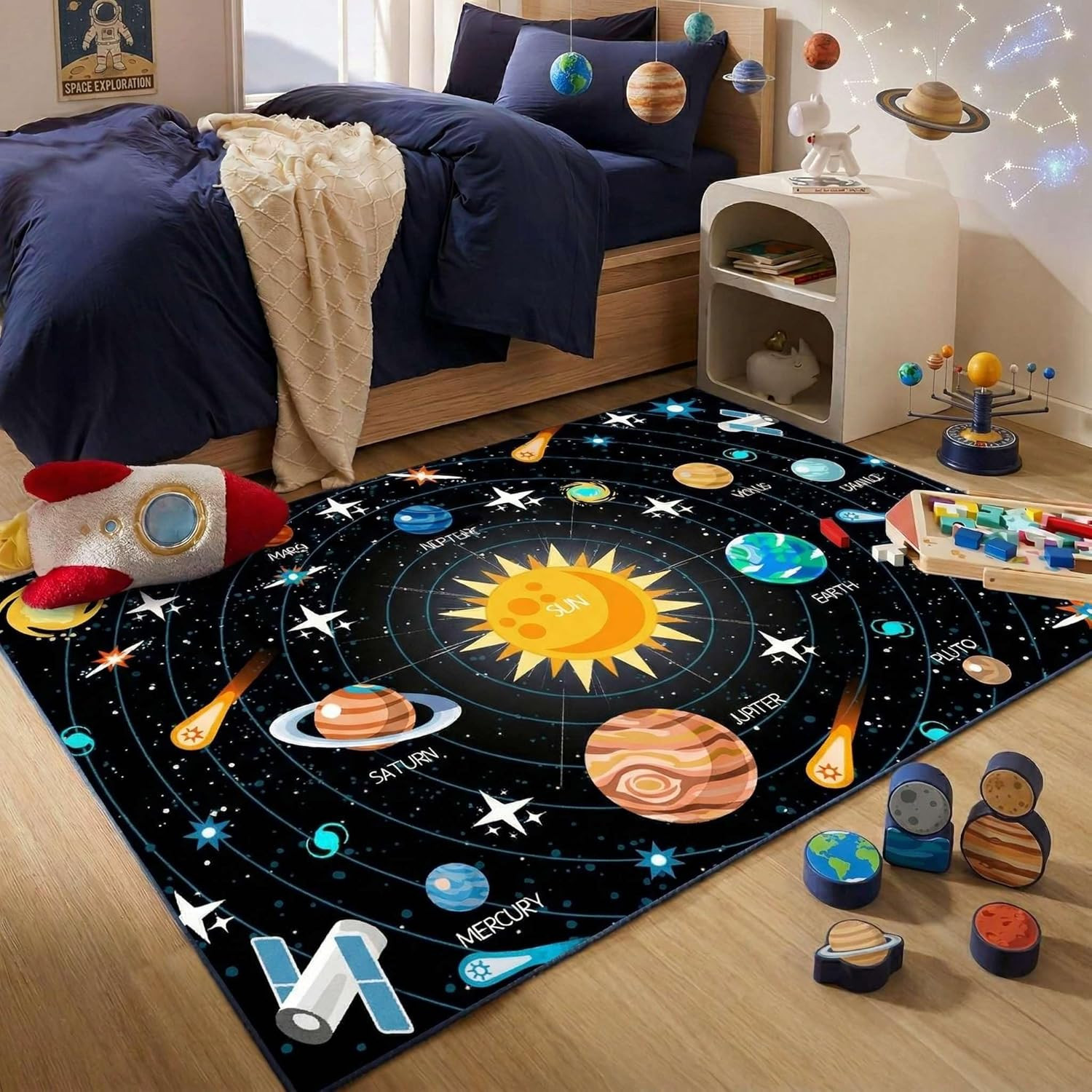 Outer Space Kids Rug – Solar System Theme Carpet for Playroom 2’×3
