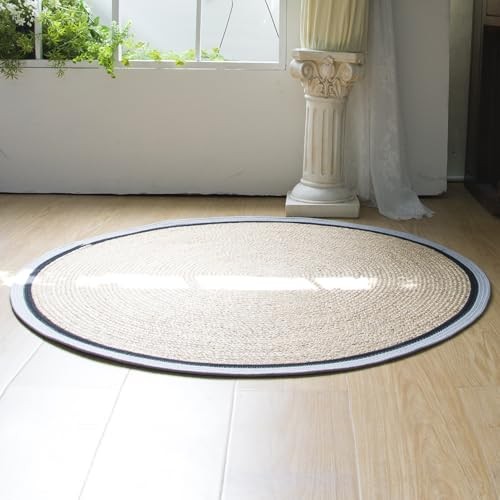 Handwoven Braided Rug, 3 Feet Round Reversible Area Rug, Pet-Friendly Durable
