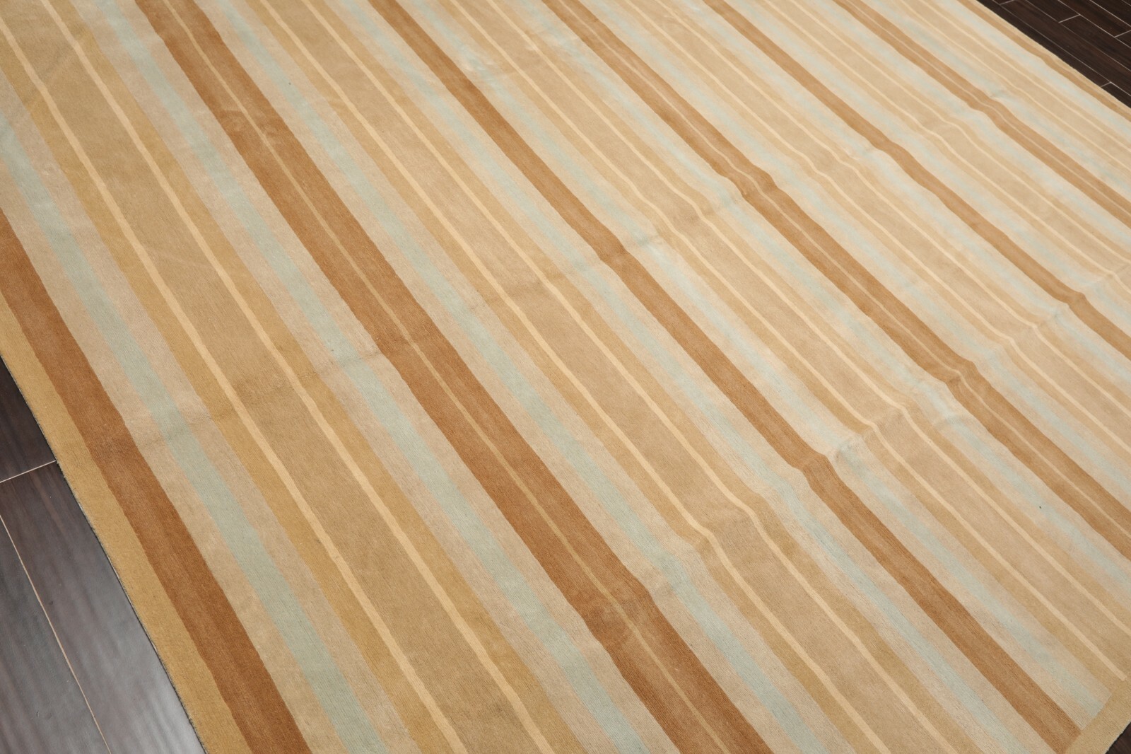 8’x 10′ Hand Knotted Tibetan 100% Wool Stripes 150 KPSI Modern Area Rug Tan