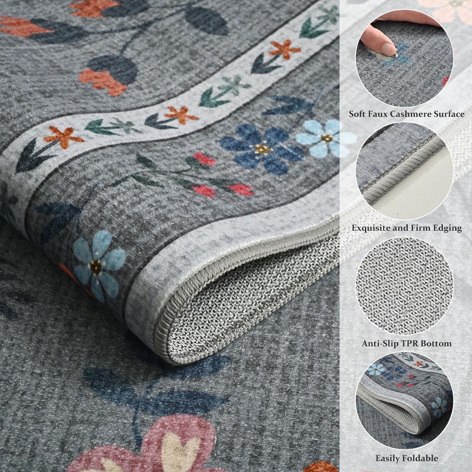5×7 Area Rugs for Living Room Bedroom, Washable Butterfly Floral Insect Print…