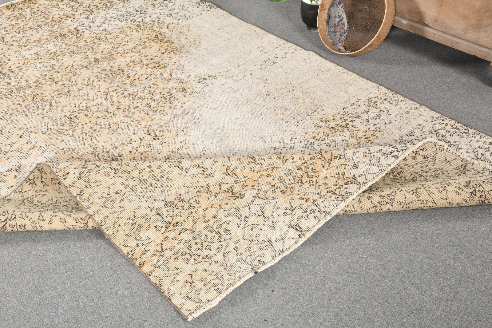 6,4×10,2 ft Turkish Vintage Rug, Large Rug, Gray Wool Rug