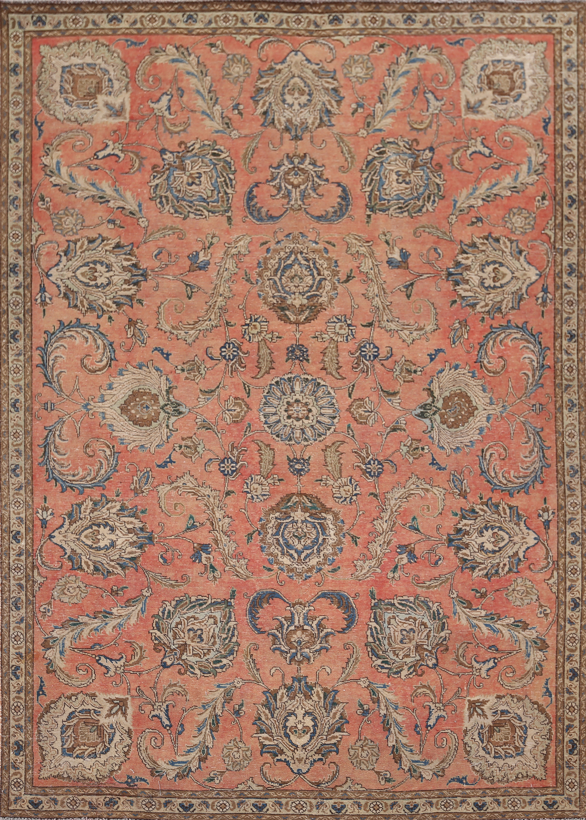 All-Over Pattern Distressed Floral Traditional Rug 8×11 ft Hand-knotted Wool