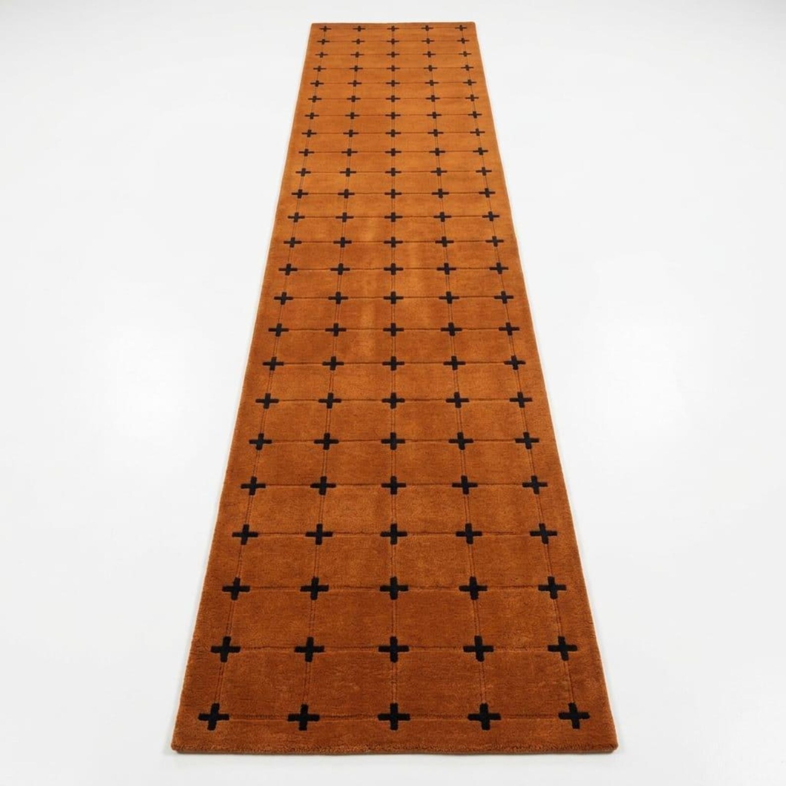 Handmade Tufted Wool Rug Terracotta Geometric Grid Area Rug Scandinavian Modern