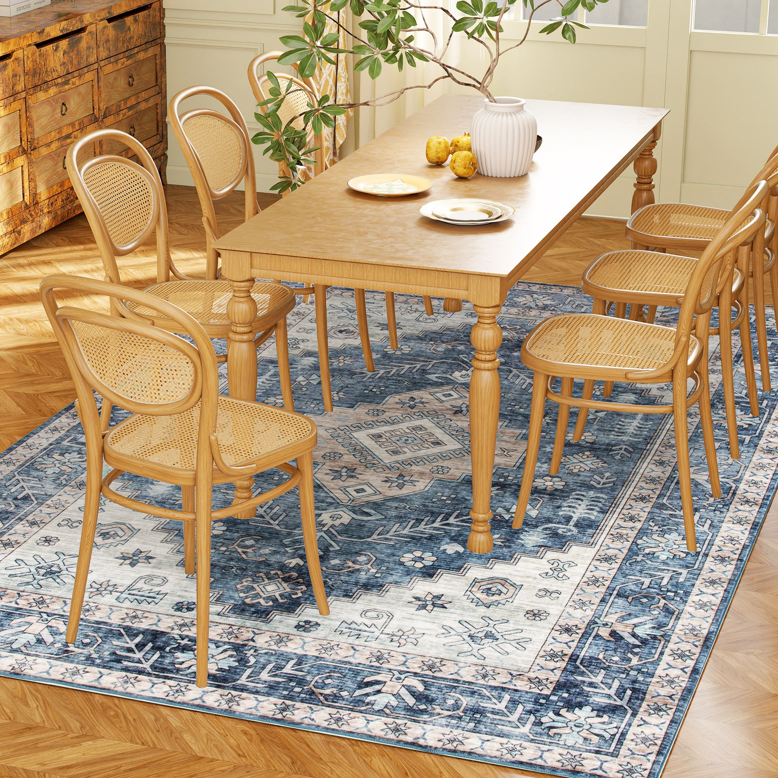 4×6 Area Rug, Vintage Machine Washable Rug for Living Room, Blue