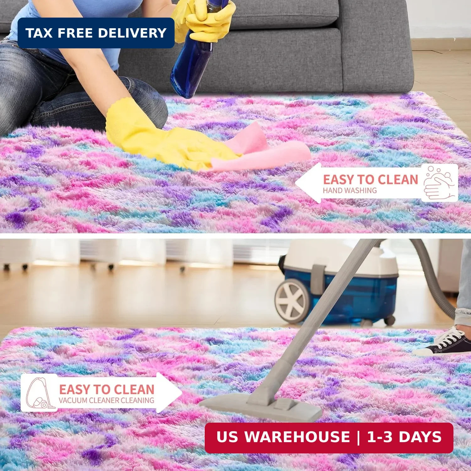 Tepook Soft Rainbow Rug for Girls Room, Cute Fluffy Girls Bedroom Rugs, 2×3 Feet