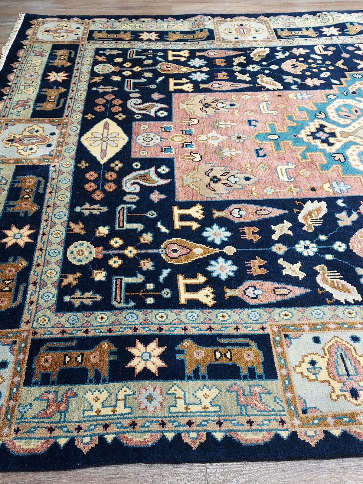 TURKISH OUSHAK RUG.MODERN MULTICOLORED AREA RUG 9×12,HANDMADE BOHEMIAN RUG