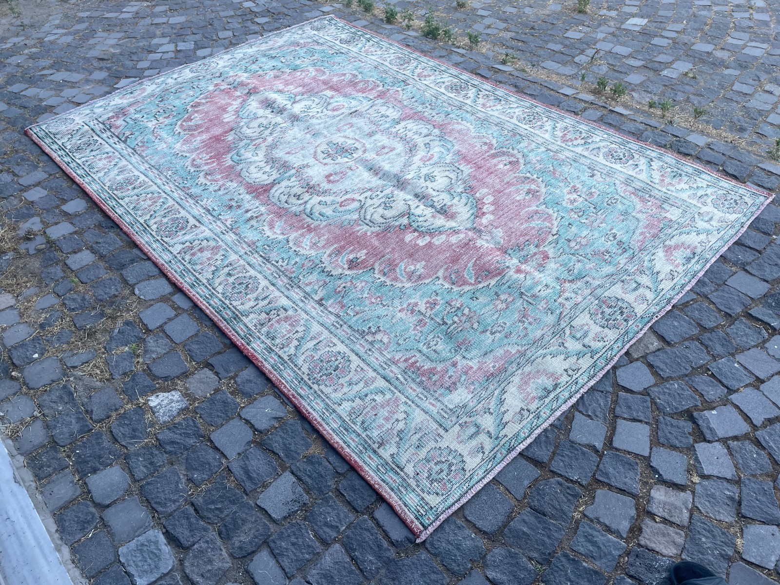 Turkish Vintage Rug, Handmade Wool Rug, Bohemian Large Rug, 6,3 x 9,3 ft