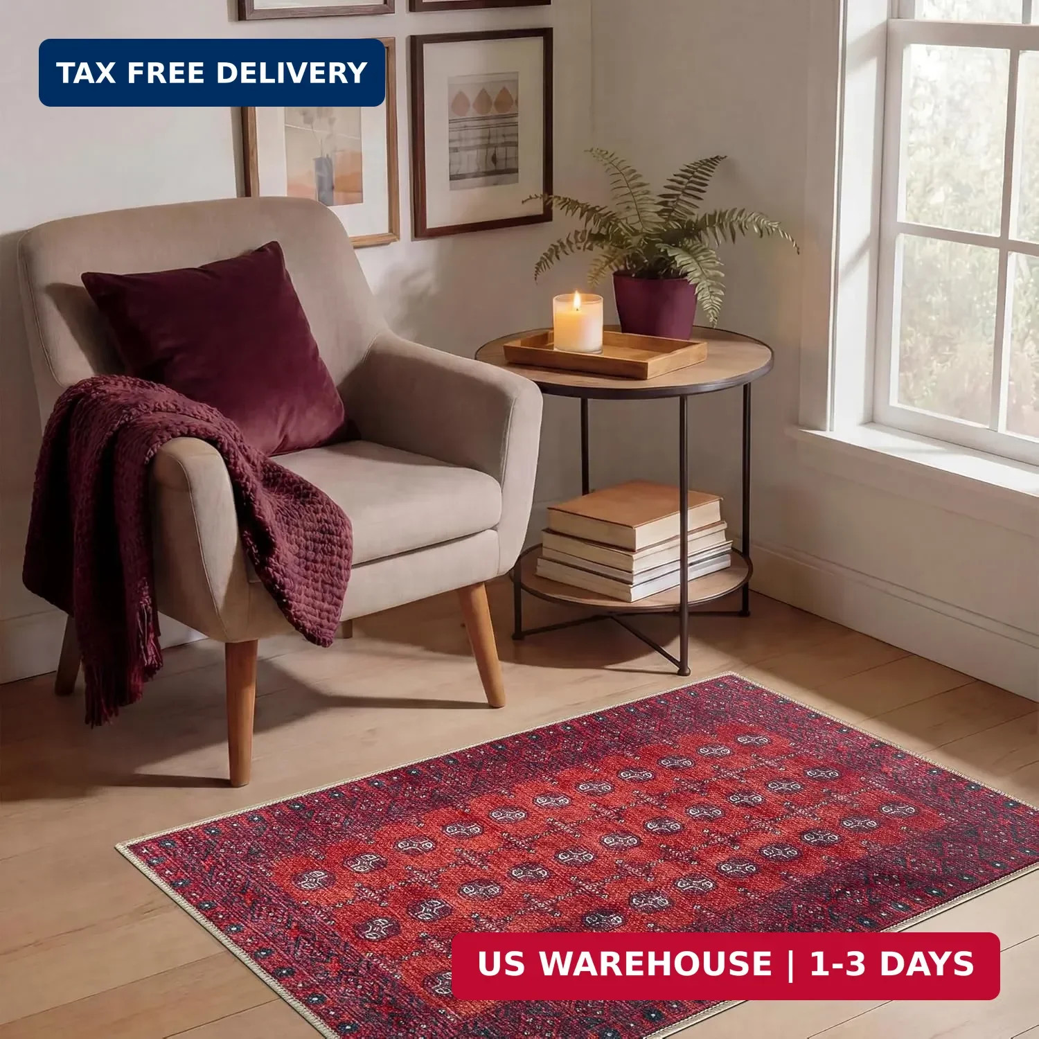 Keen Home Design 2×3 Rug – Machine Washable Entry Rug with Non-Slip Backing, Ide