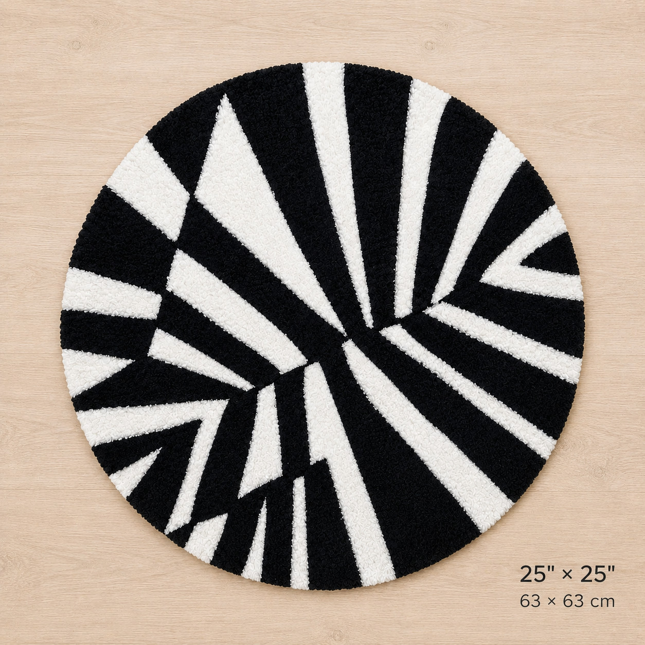 Handmade Black White Round Tufted Rug 25×25 Abstract Modern Accent Area Rug