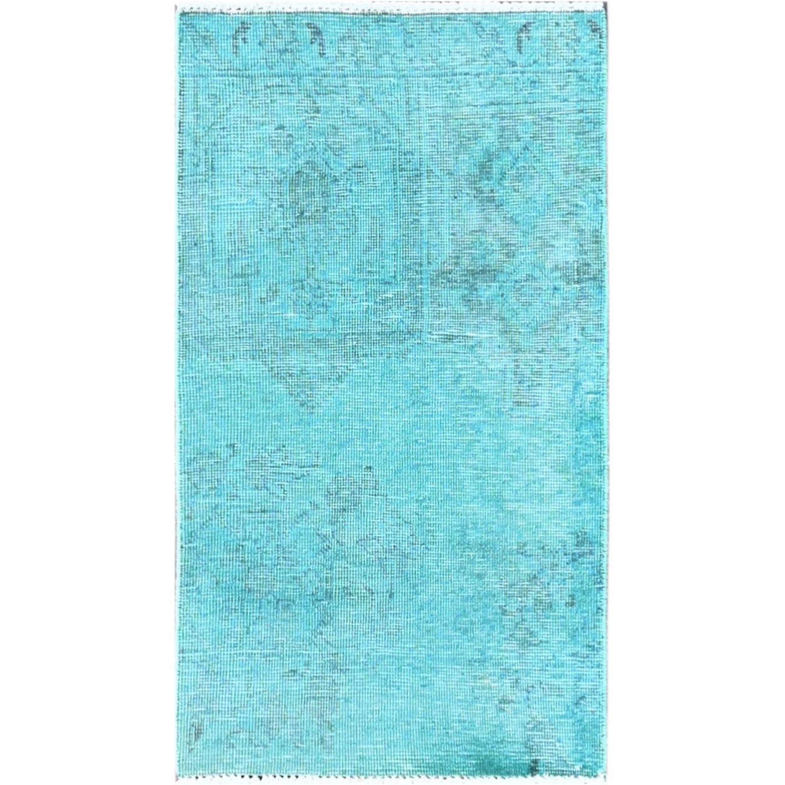 2’x3’6″ Aqua Blue Overdyed Vintage Zoroastrian Hand Knotted Wool Mat Rug R957