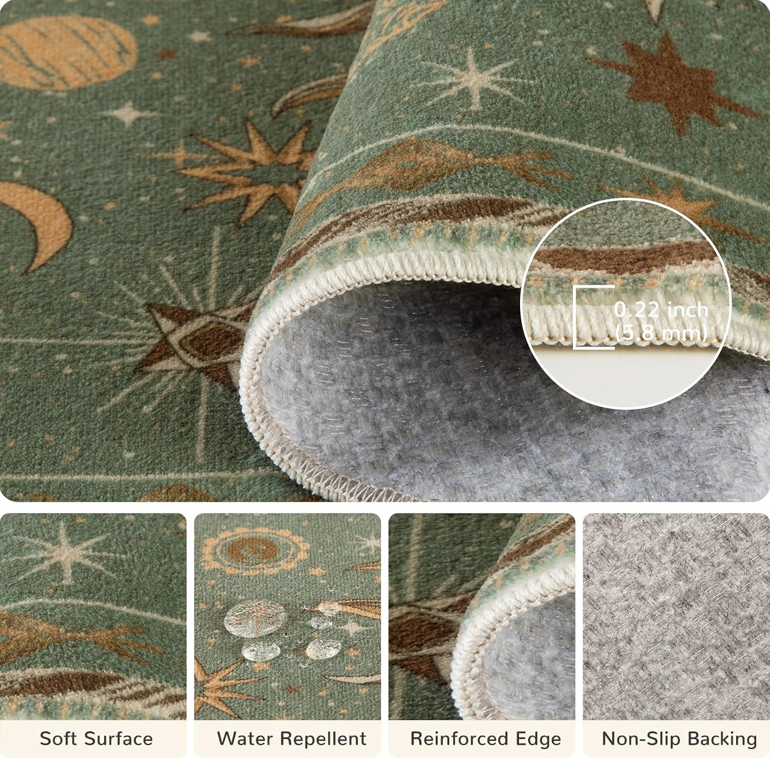 5X7 Area Rugs, Washable Vacuum-Friendly Non-Slip Rug Vintage Boho Gothic Sun and