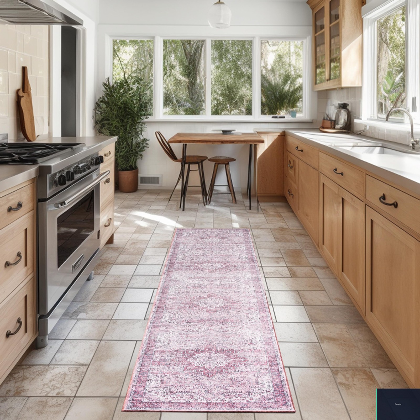 Area Rug Runner Pink Medallion 26 x 96 Machine Washable Non Slip Back