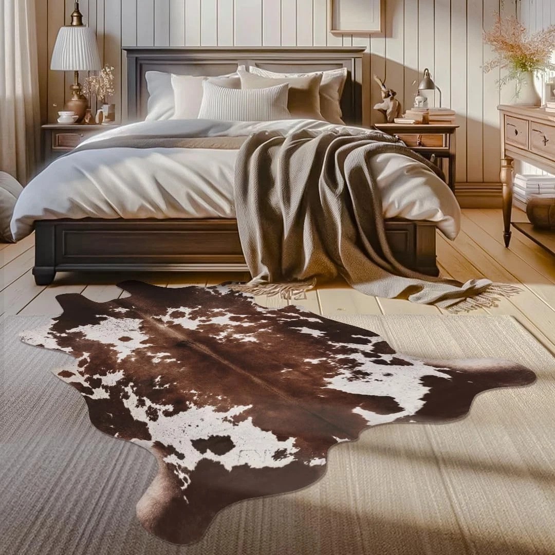 Faux Cowhide Cow Print Rug: 4.6 x 5.2 Feet Cow Hide Animal Print Area Carpet …