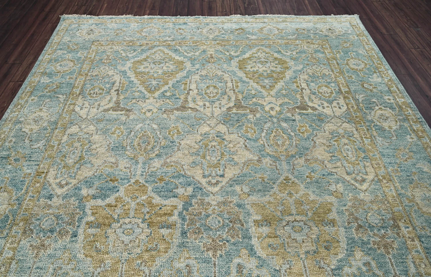 LoomBloom Multi Size Aqua Hand Knotted Traditional Oushak Wool Oriental Area Rug